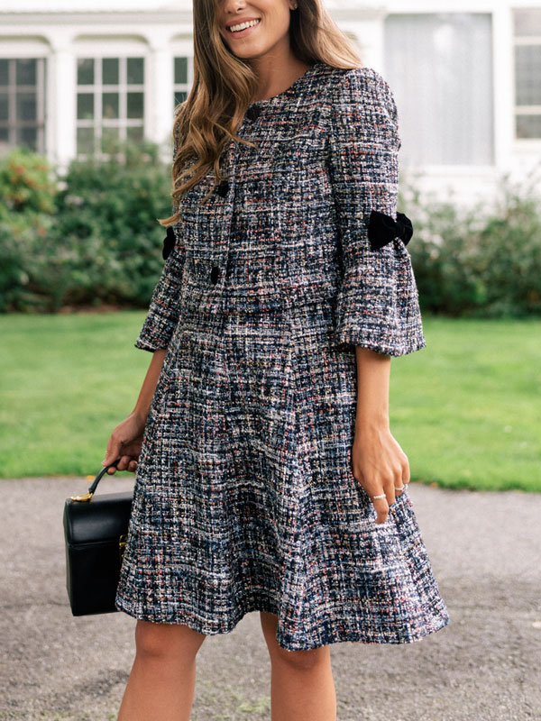 Tweed Vintage Flared Sleeve Women's Skirt Sets