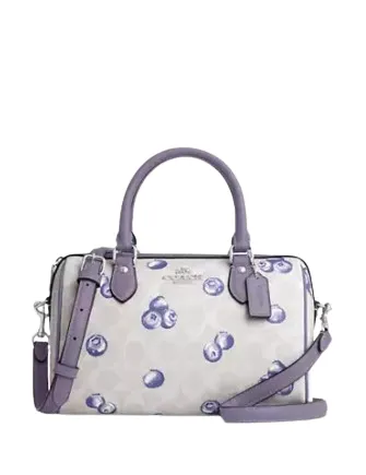 Rowan Satchel Bag In Signature Canvas With Blueberry Print