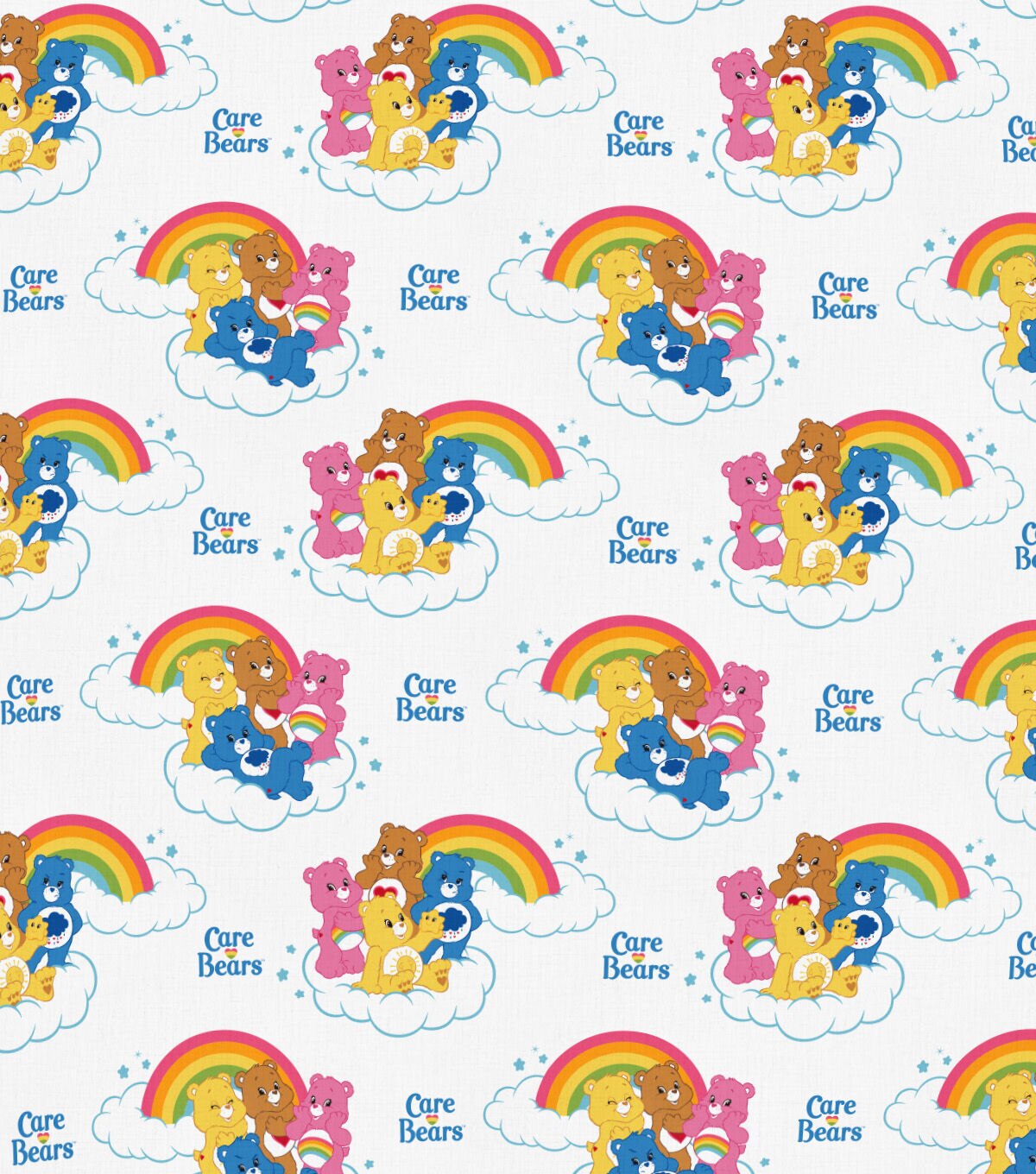 Care Bears Cotton Fabric Rainbow on White