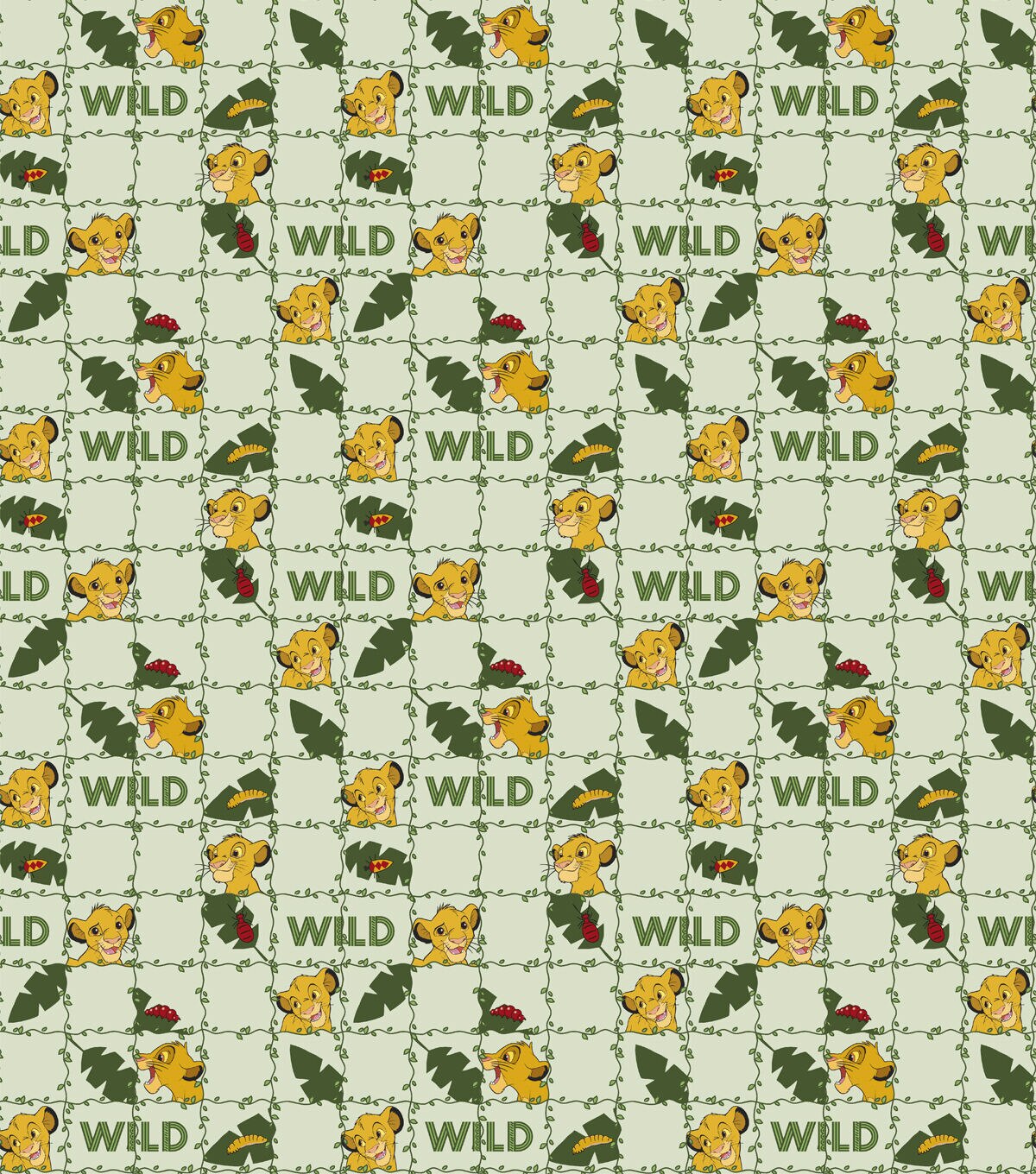 Lion King Cub In Squares Disney Cotton Fabric