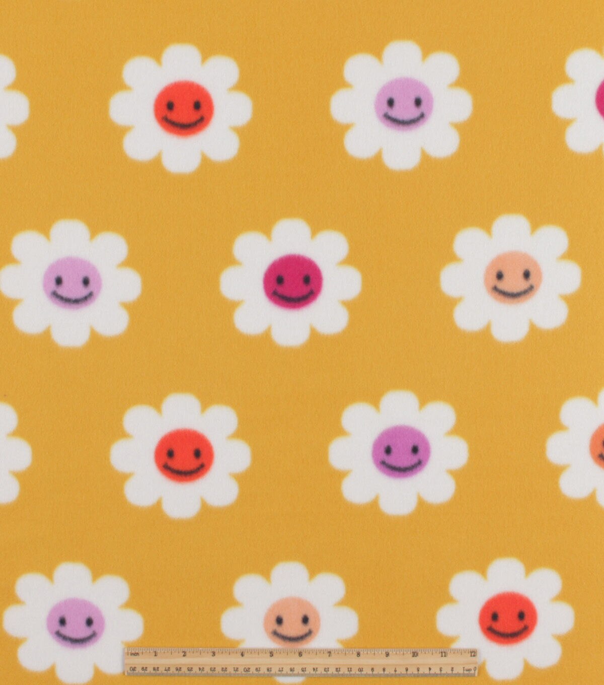 Smiley Face Flowers Blizzard Prints Fleece Fabric