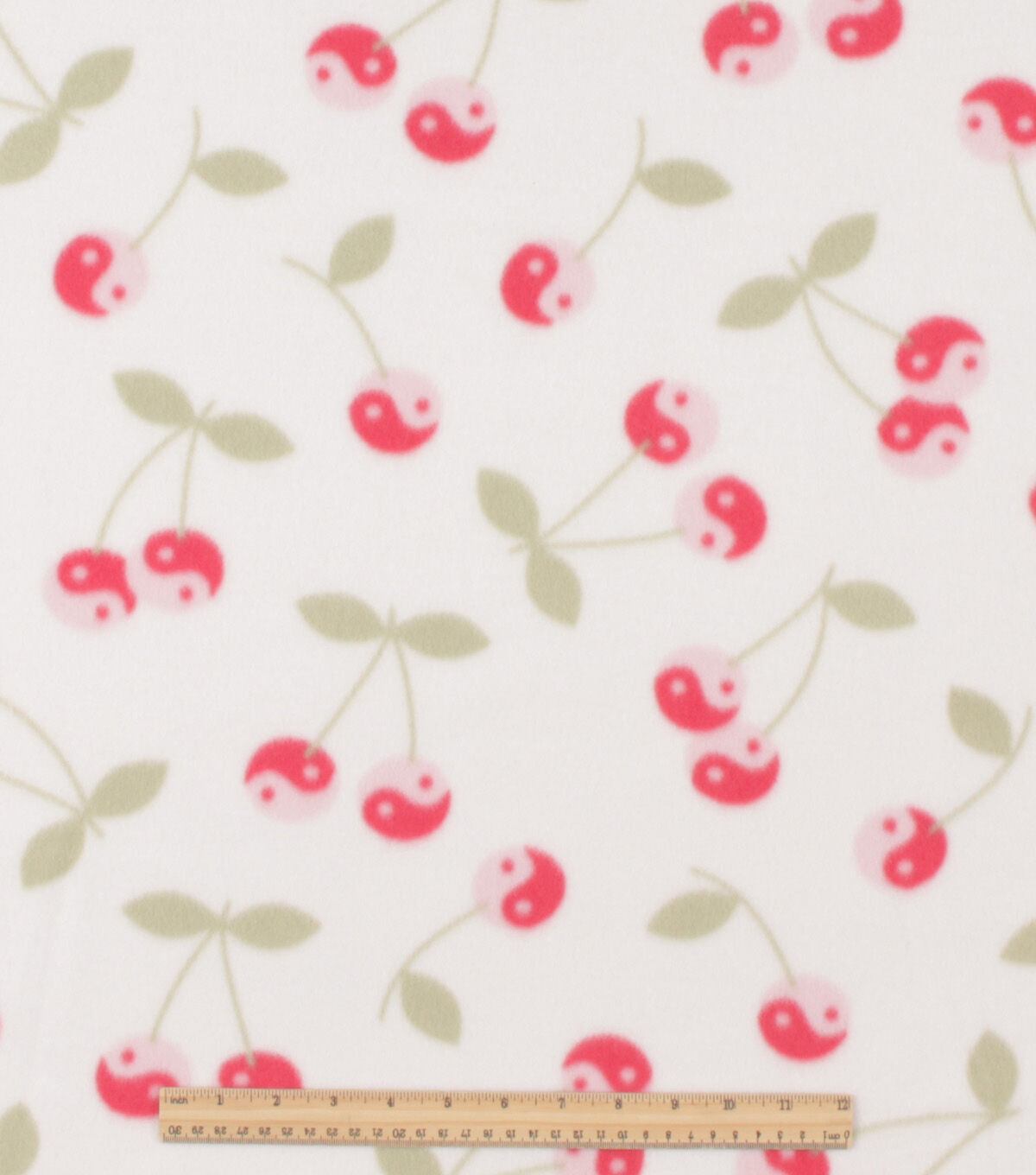 Nostalgic Cherries on White Blizzard Fleece Fabric