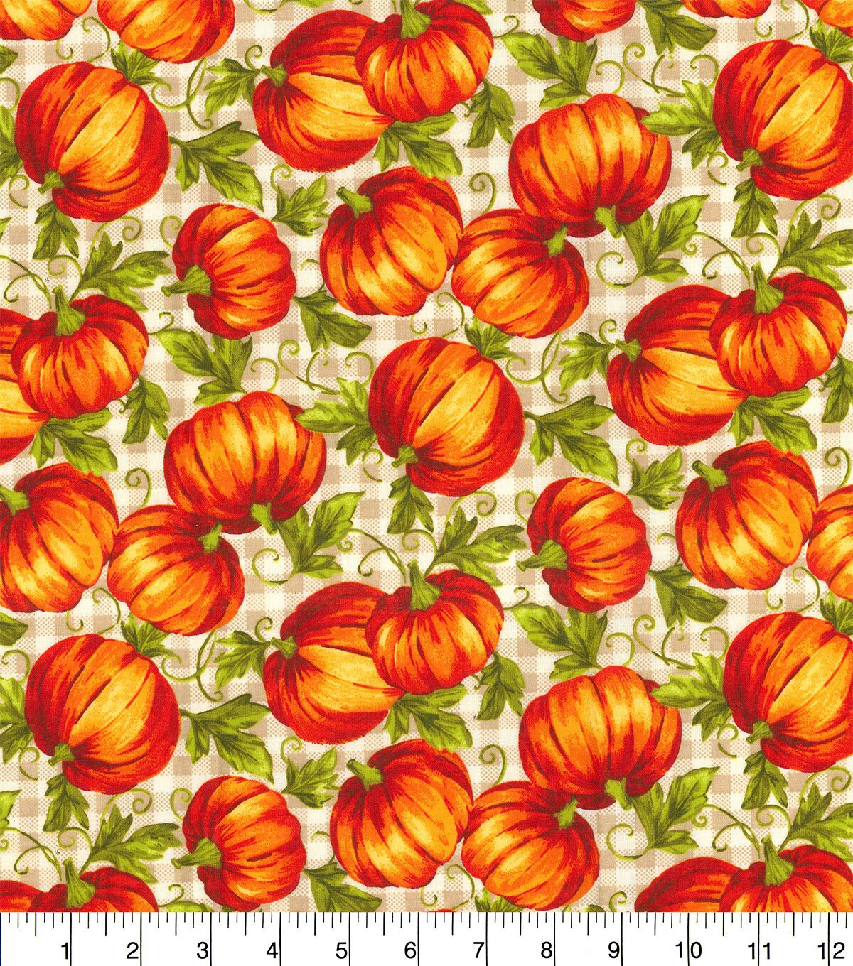 Fabric Traditions Pumpkins On Gingham Check Harvest Cotton Fabric