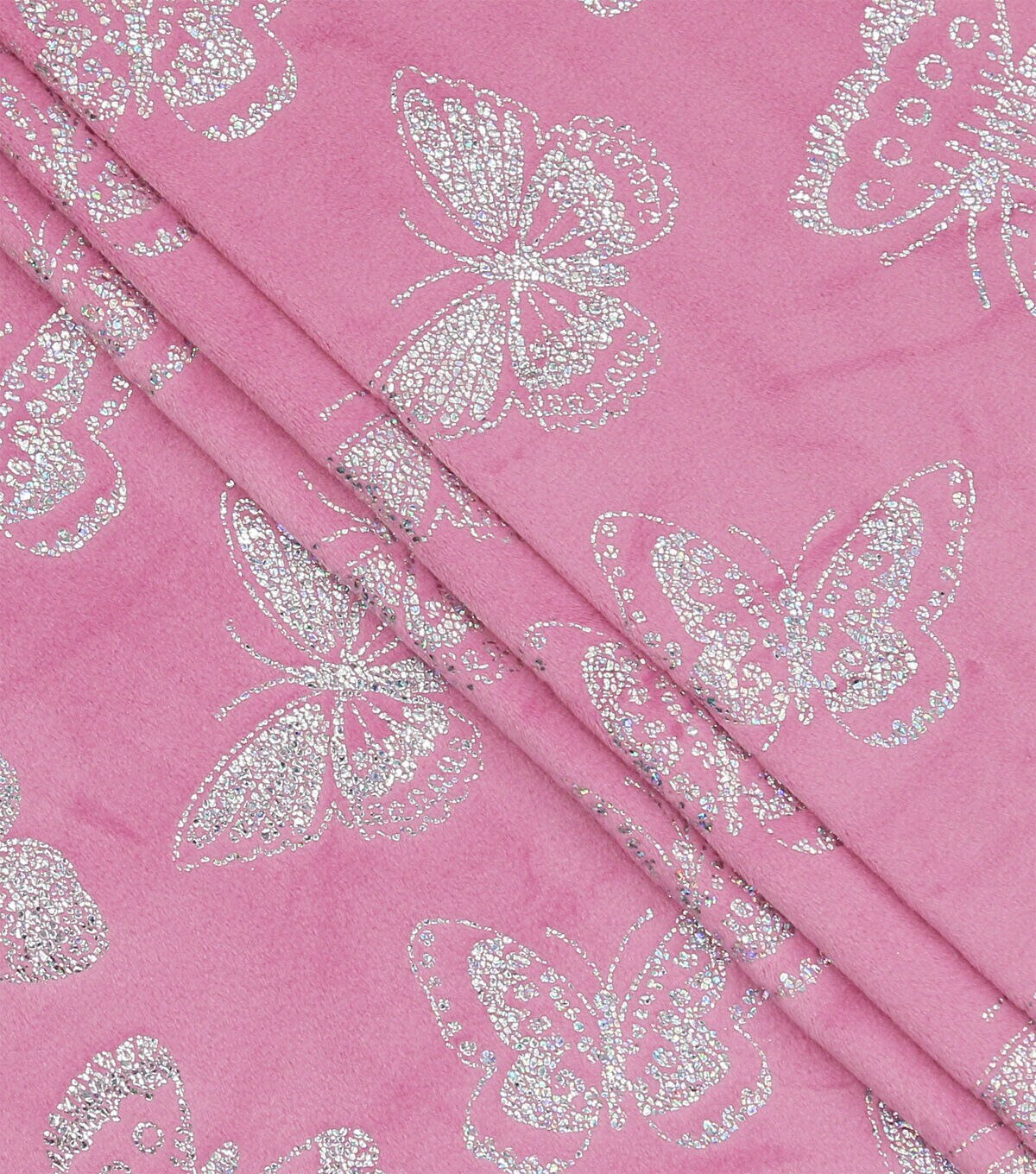 Butterfly Foil on Pink Pure Plush Fleece Fabric