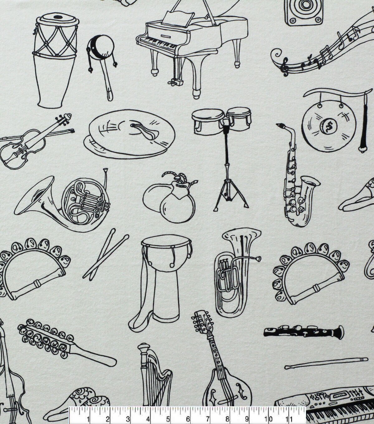 White Sketched Instruments Super Snuggle Flannel Fabric