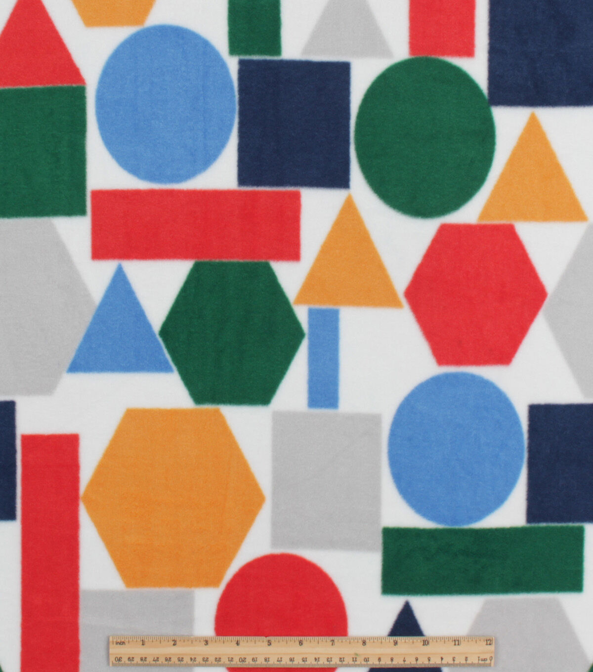 Primary Geometric Shapes on Gray Anti Pill Fleece Fabric by POP!