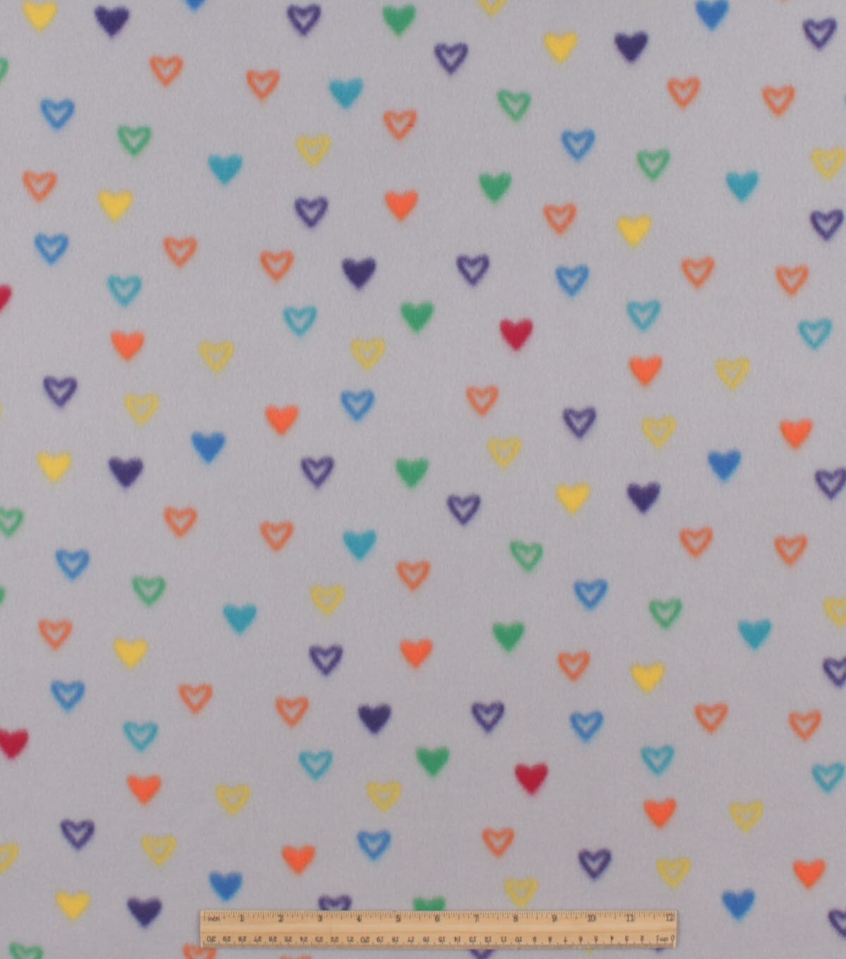 Rainbow Hearts on Gray Blizzard Fleece Fabric
