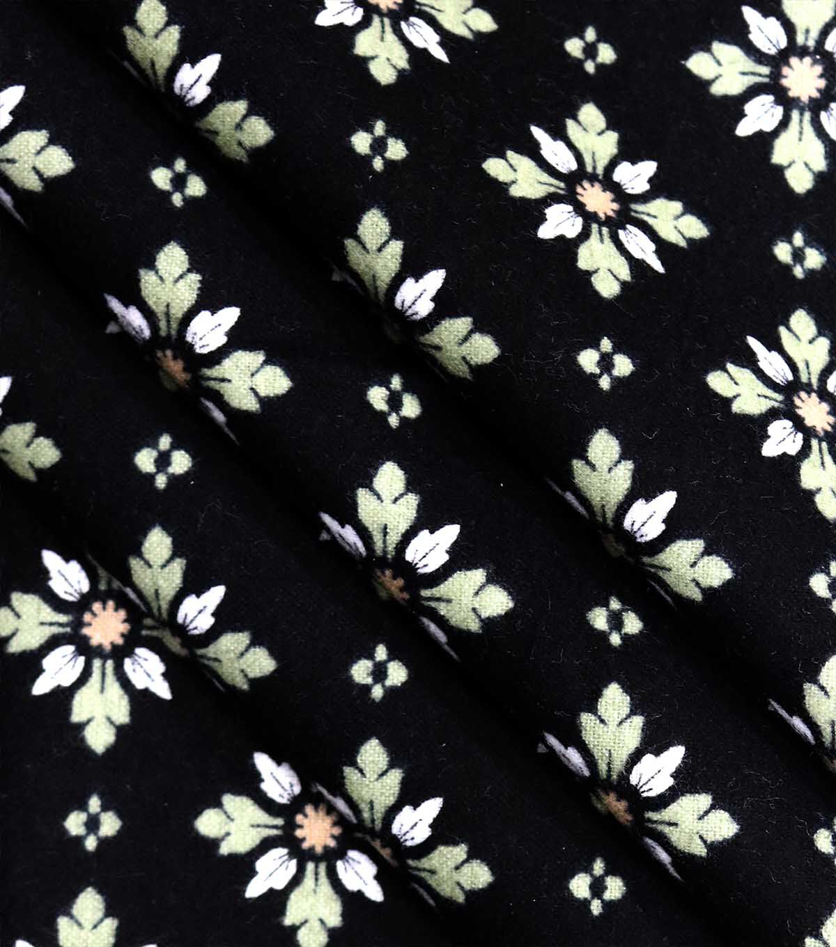 Black Floral Geometric Super Snuggle Flannel Fabric