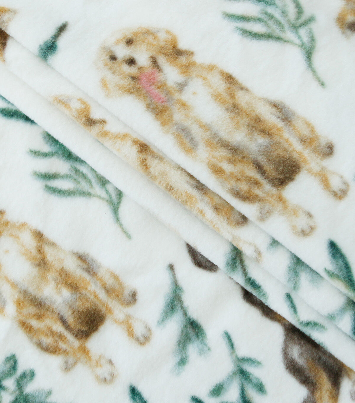 Dogs & Leaves on White Anti Pill Fleece Fabric