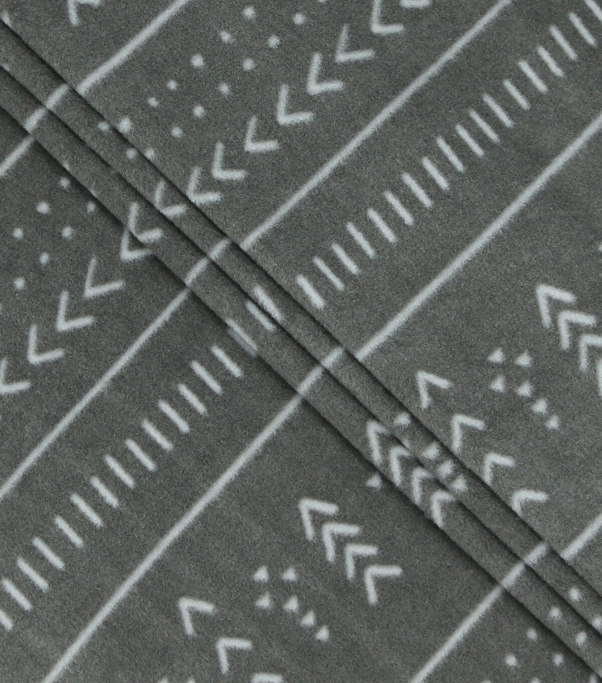 Directional Geometrics on Gray Anti Pill Fleece Fabric