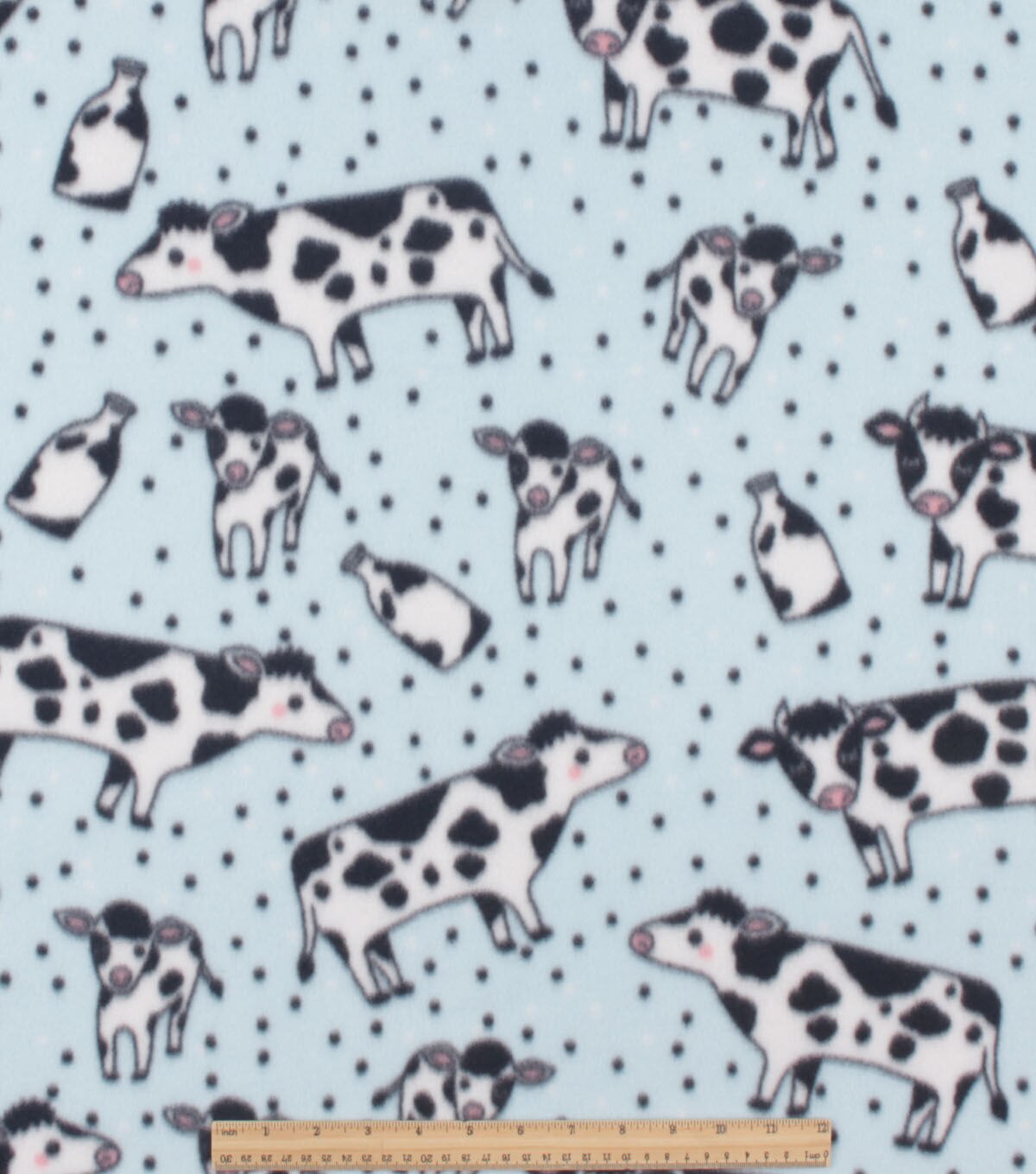 Cows With Milk on Blue Blizzard Fleece Fabric