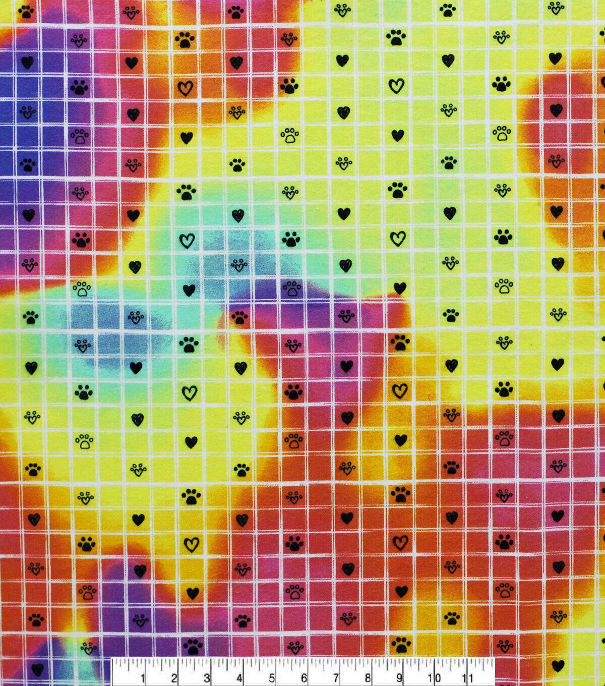 Tie Dye Grid Paws Super Snuggle Flannel Fabric