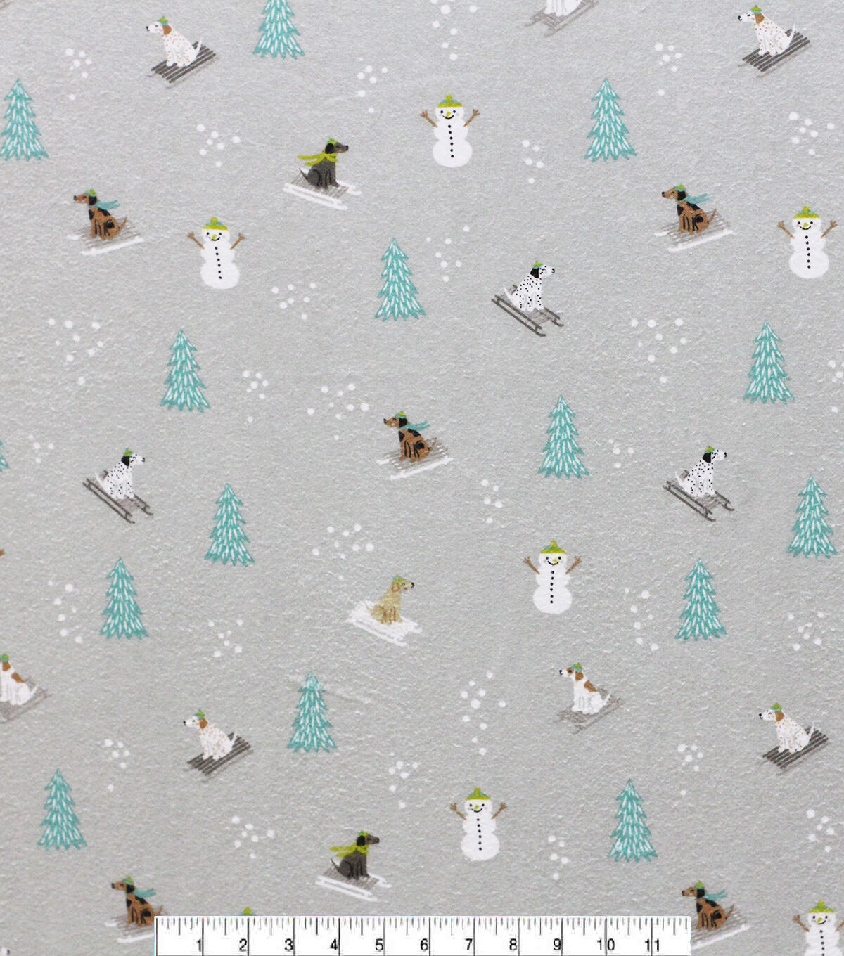 Sledding Dogs on Gray Super Snuggle Christmas Flannel Fabric
