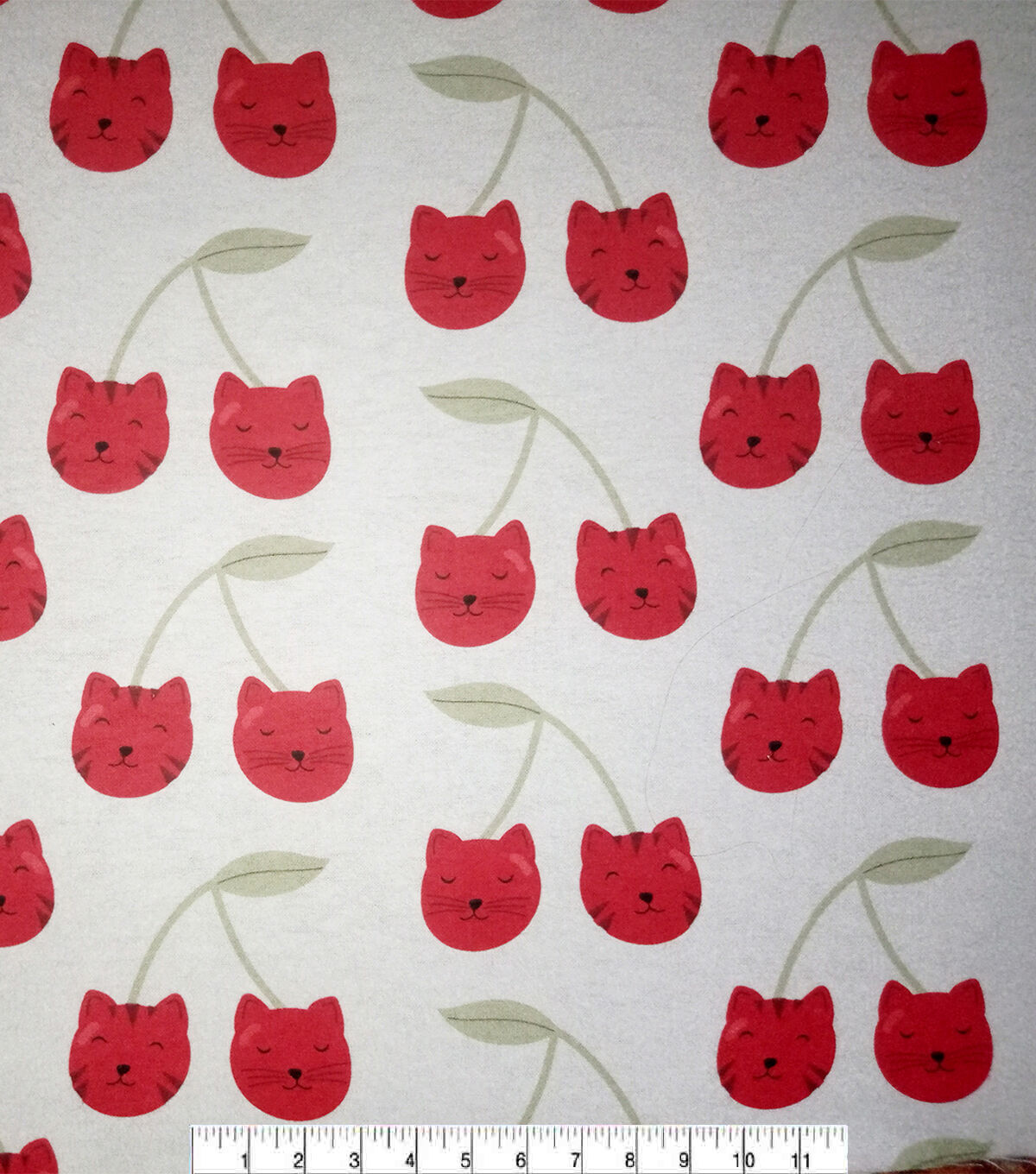 Cherry Cats on White Super Snuggle Flannel Fabric