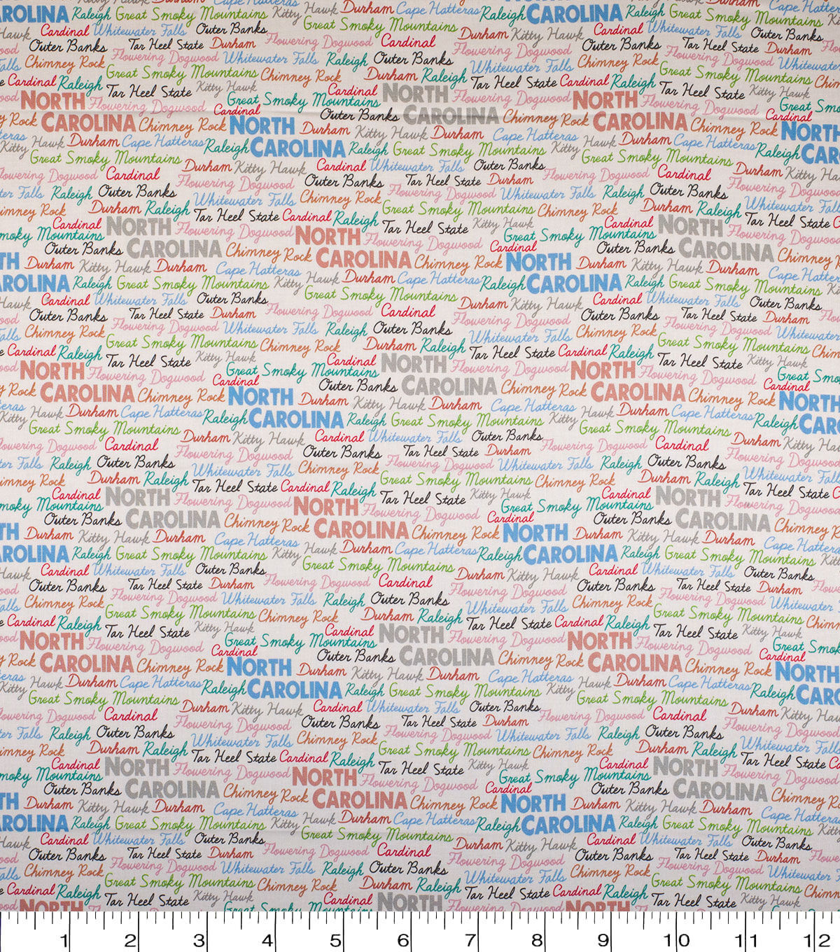 North Carolina Cotton Fabric Tossed Words