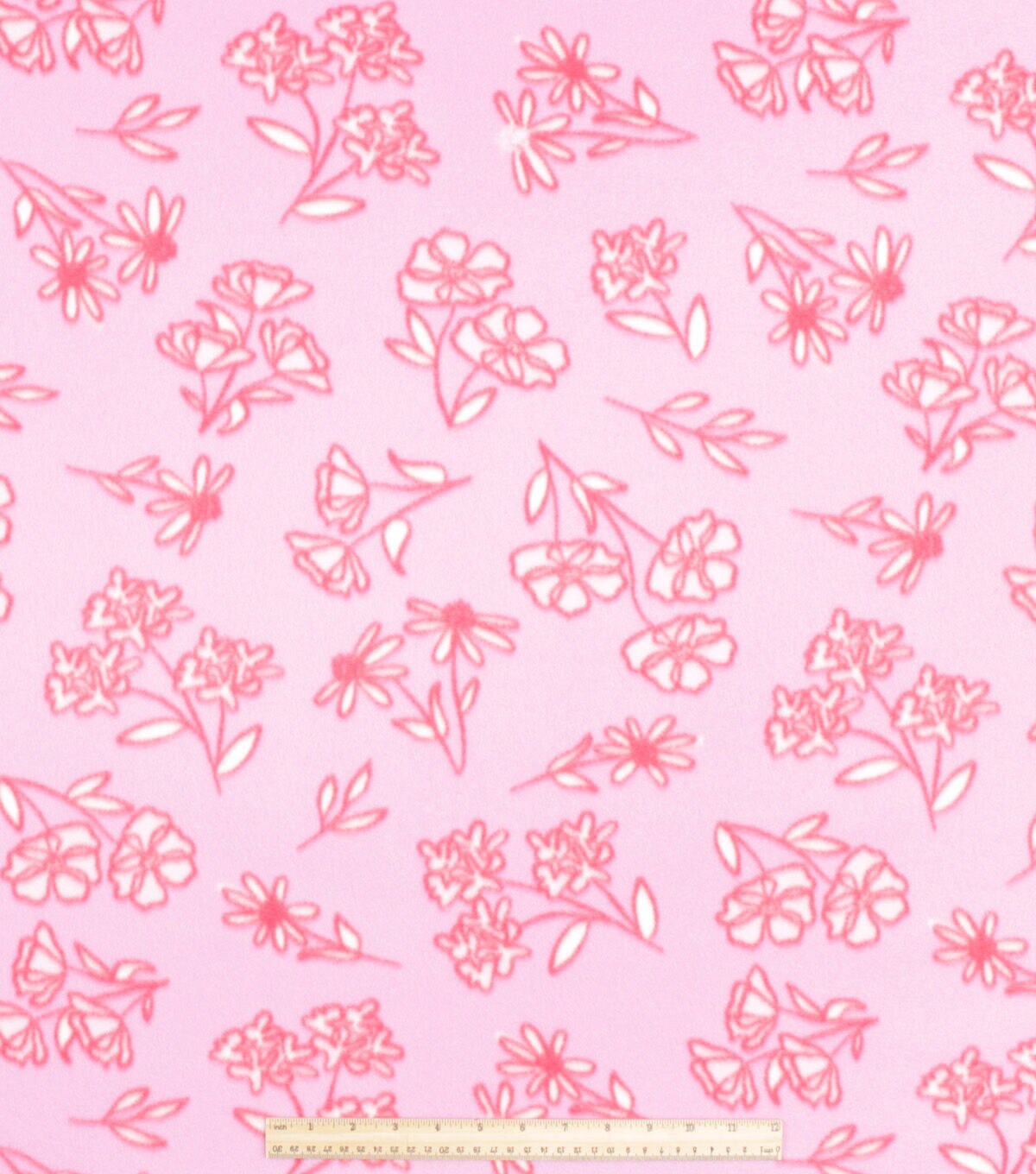 Pink Red Sketched Floral Blizzard Prints Fleece Fabric