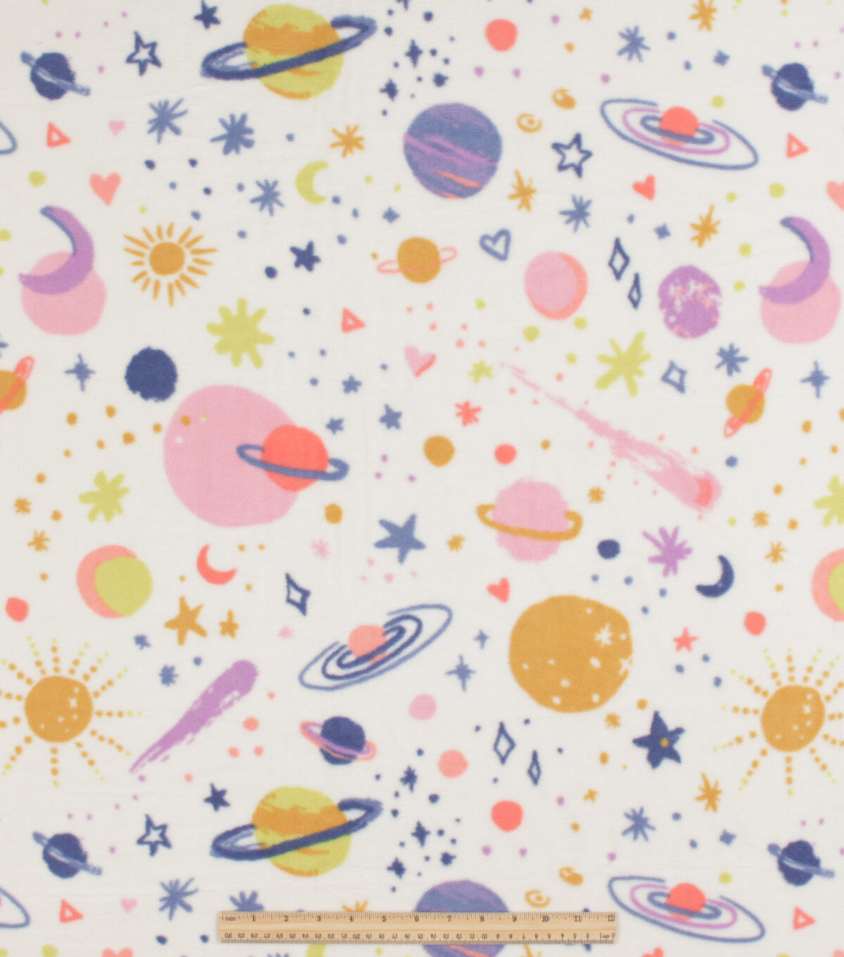 Planet Doodles on White Anti Pill Fleece Fabric