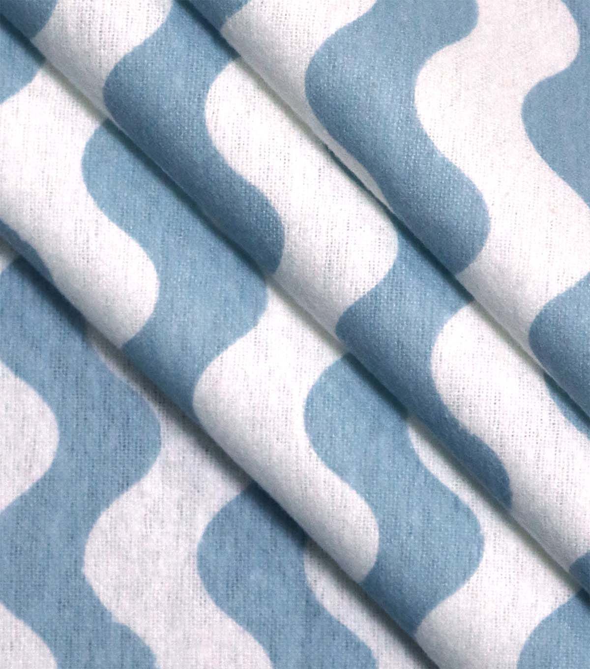 White & Blue Wavy Stripes Super Snuggle Flannel Fabric
