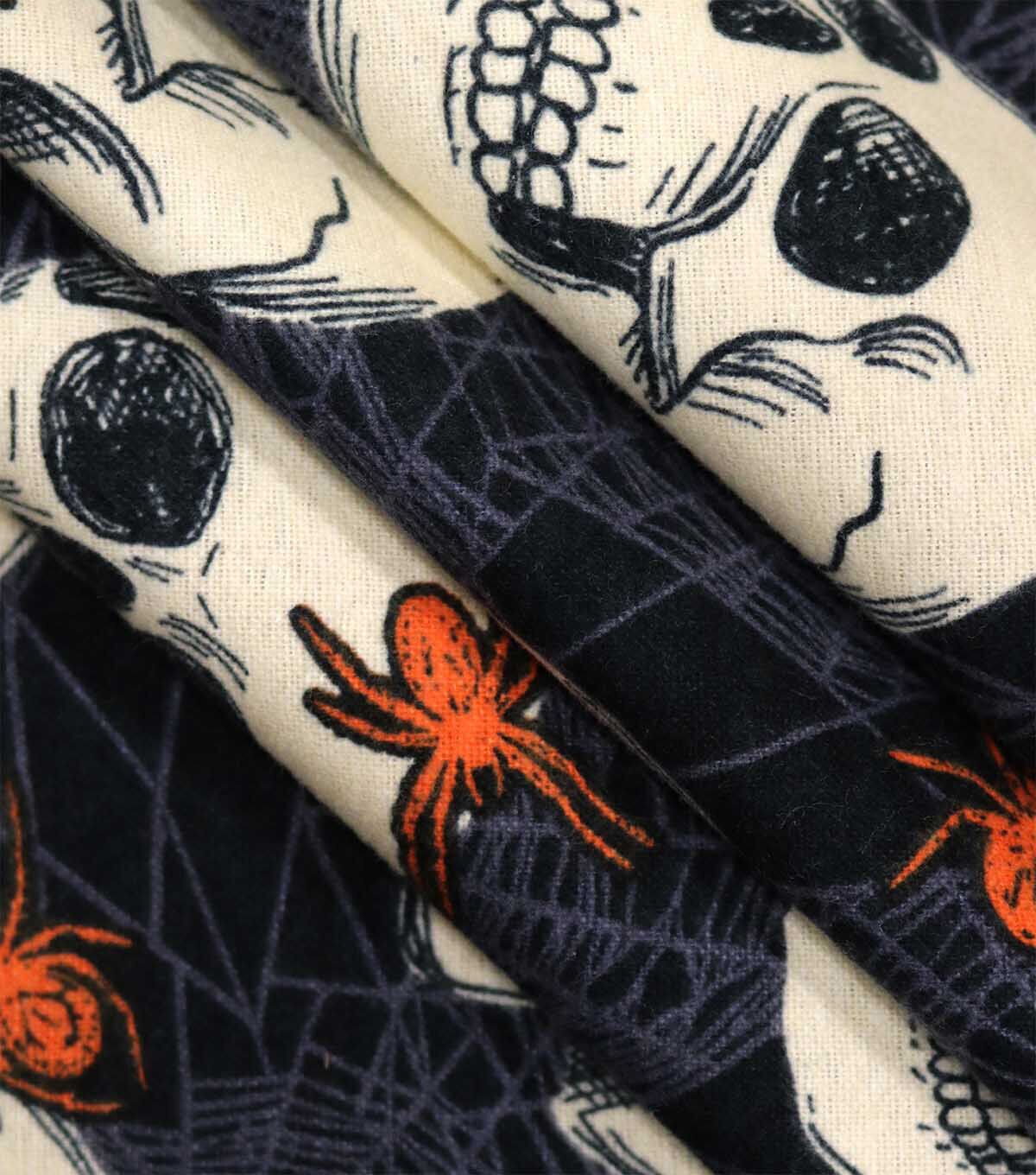 Spiders & Skulls On Black Super Snuggle Flannel Fabric