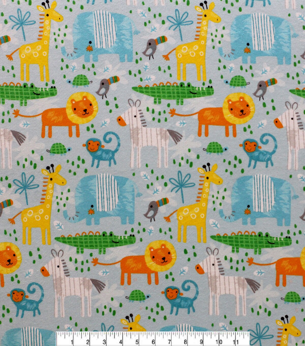 Sweet Jungle Animals On Blue Super Snuggle Flannel Fabric