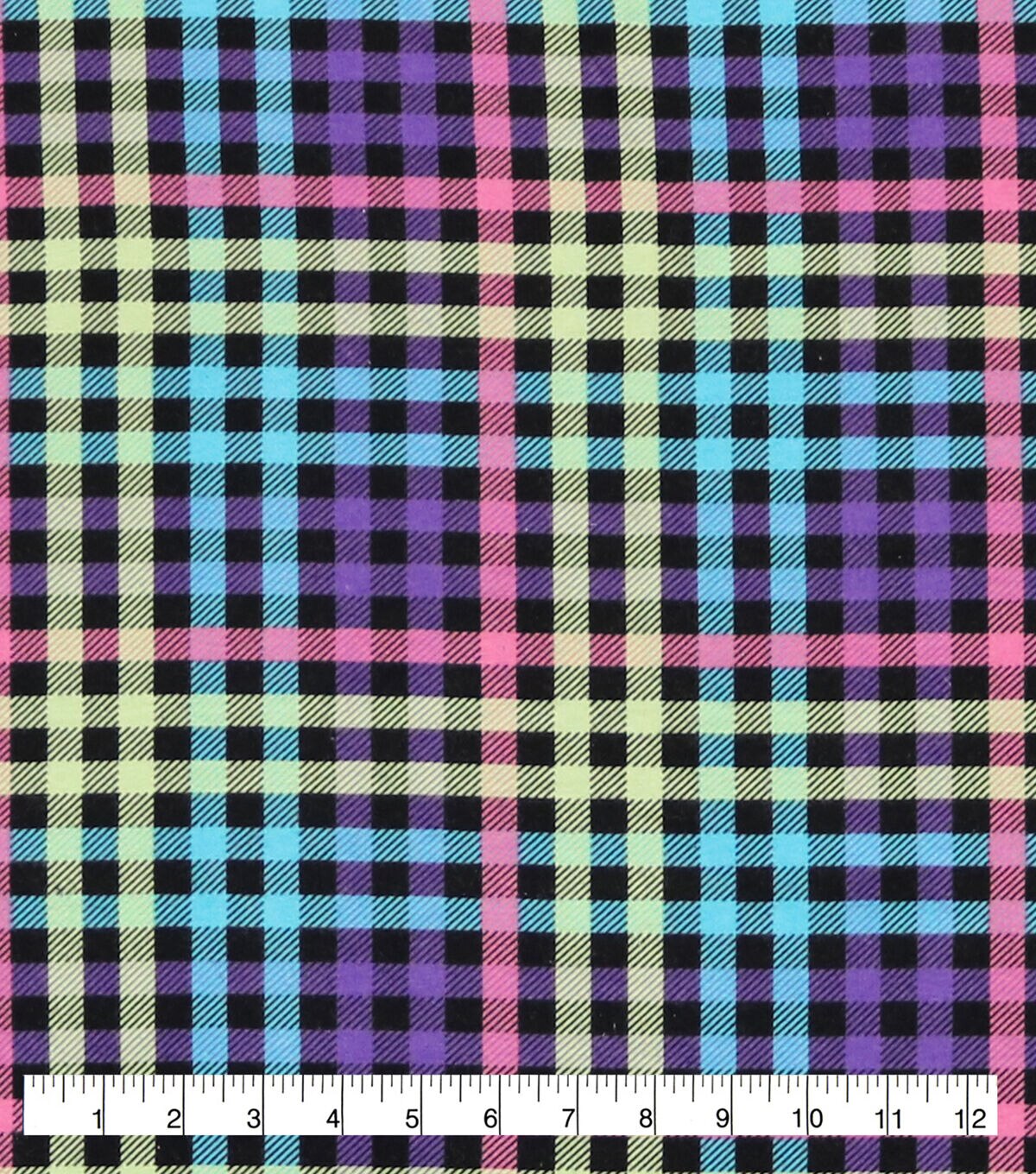 Neon Plaid On Black Super Snuggle Flannel Fabric