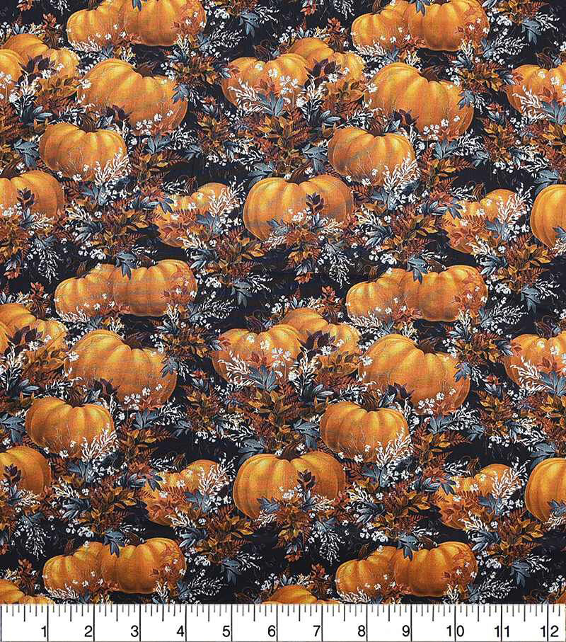 Pumpkins And Leaves Harvest Cotton Fabric