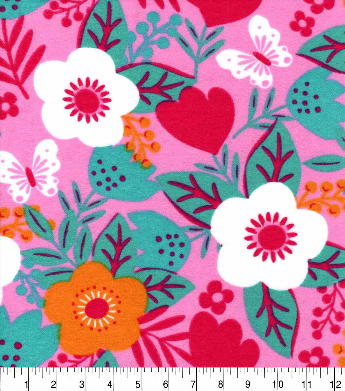 Floral Pink Yellow Super Snuggle Flannel Fabric
