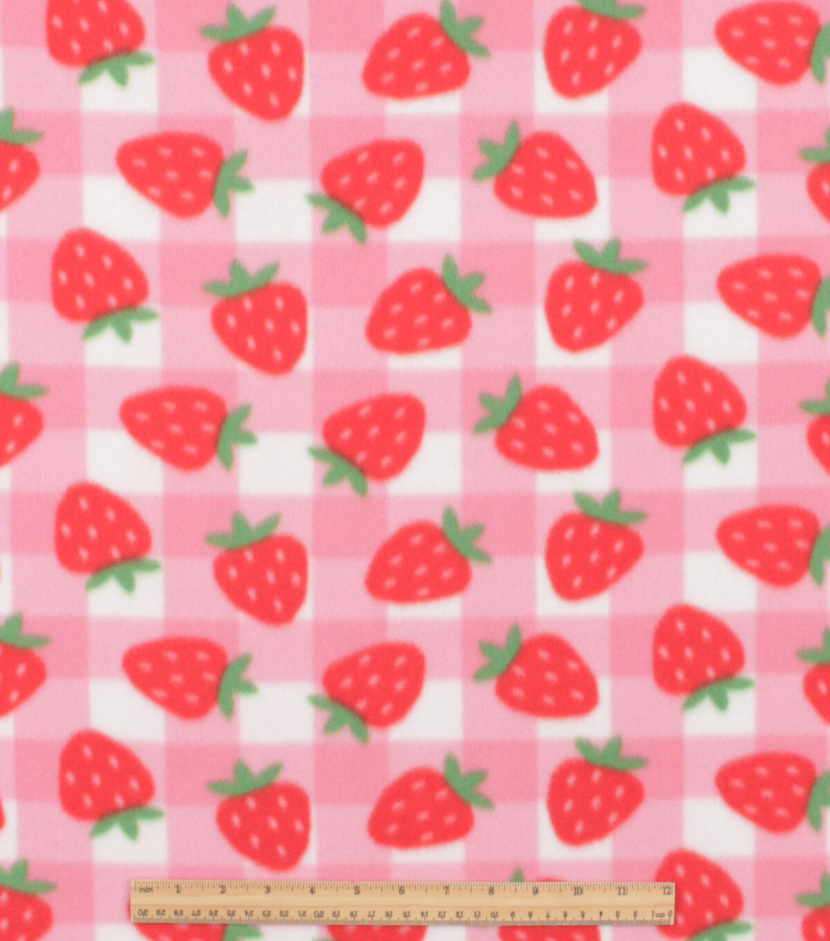 Pink Strawberry Check Blizzard Fleece Fabric