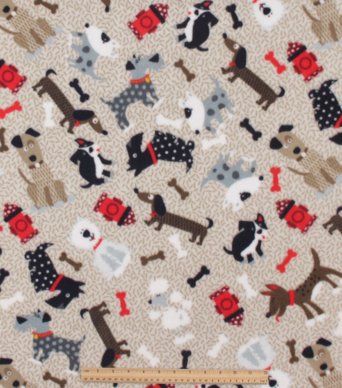 Whimsical Dogs on Tan Anti Pill Plush Fleece Fabric