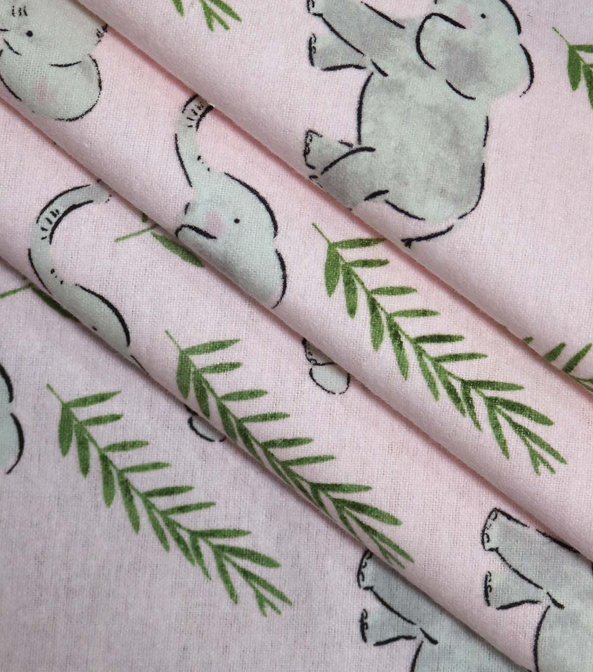 Sweet Elephants on Pink Super Snuggle Flannel Fabric