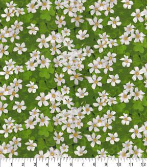 Fabric Traditions Garden Party Jasmines on Green Premium Cotton Fabric