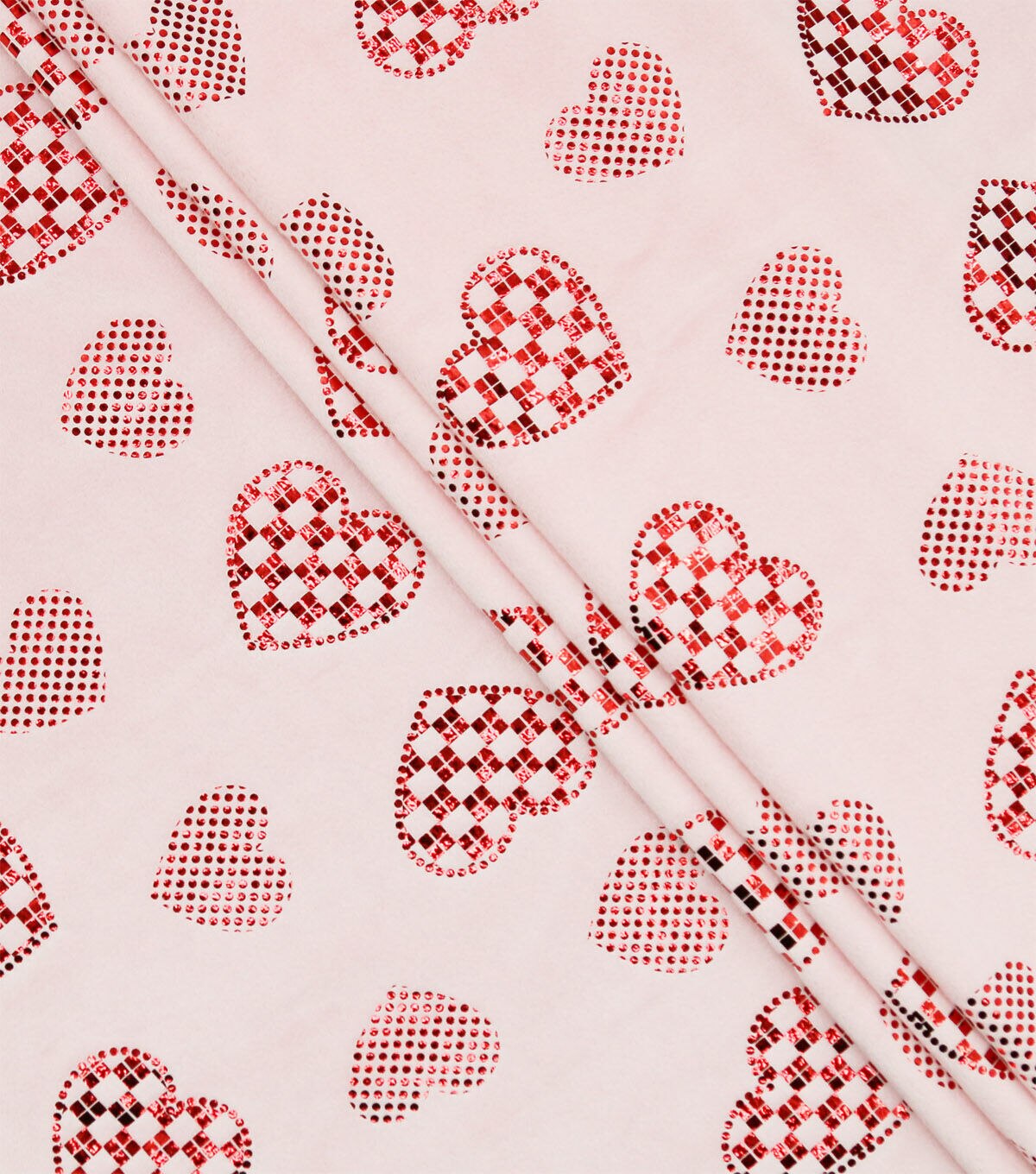 Pink Foil Hearts Pure Plush Fleece Fabric