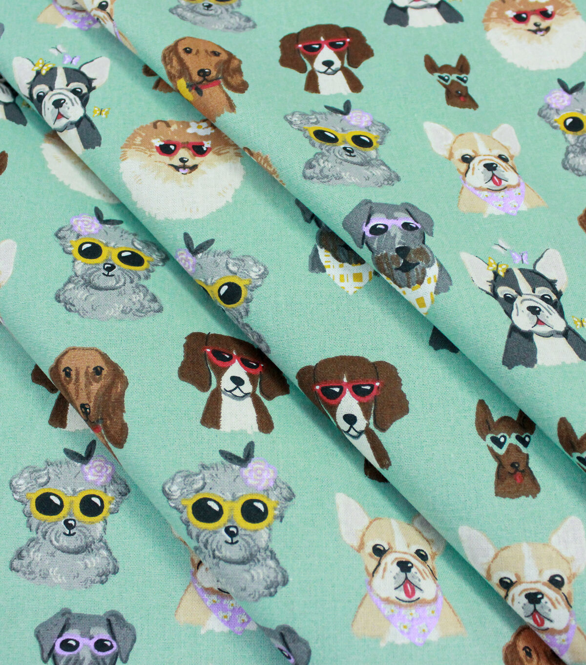 Dogs In Sunglasses Mint Novelty Cotton Fabric