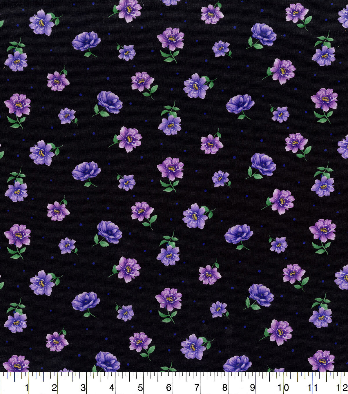 Hi Fashion Purple Dahlia on Black Premium Cotton Fabric