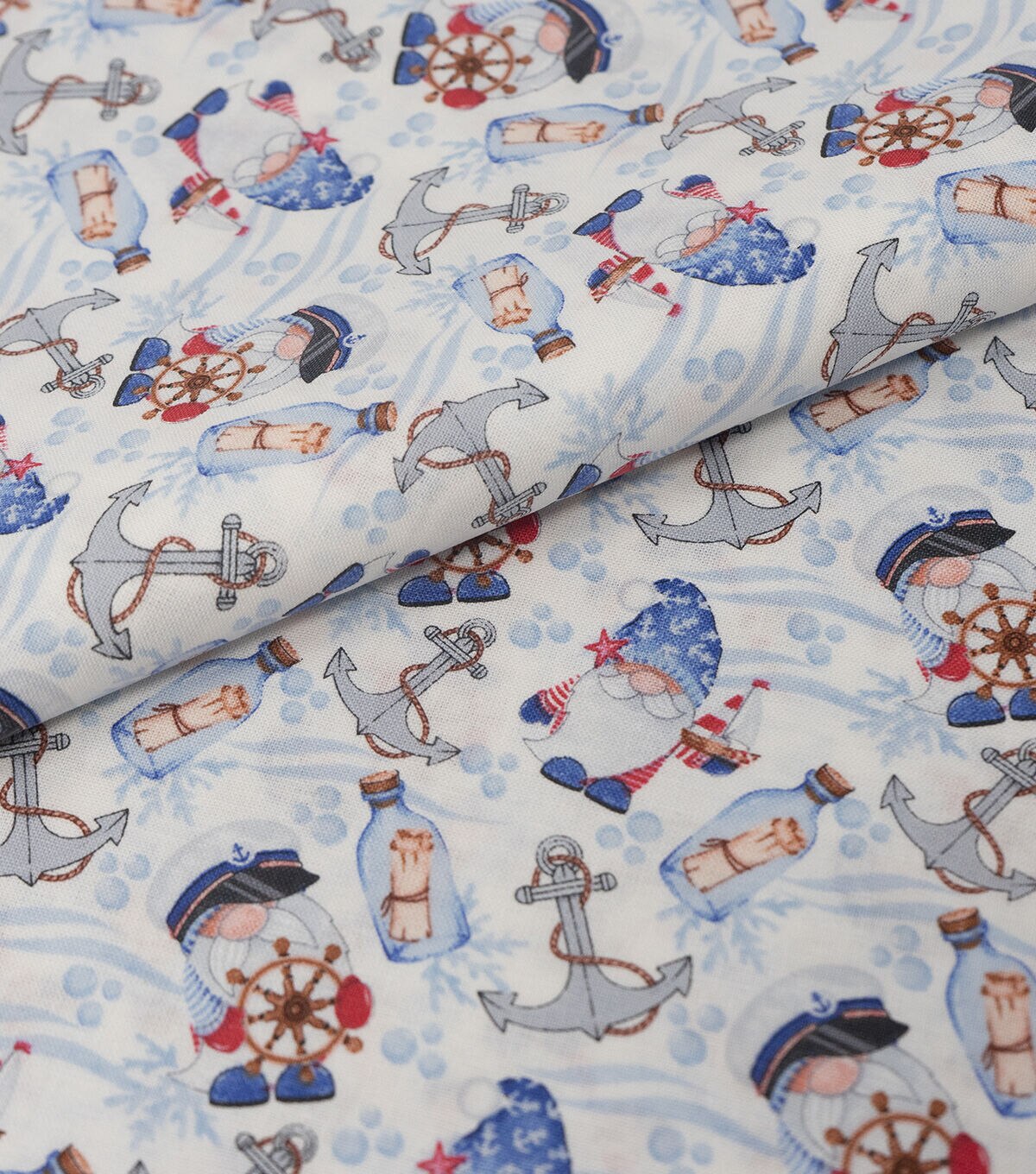 Nautical Gnomes on Blue Novelty Cotton Fabric