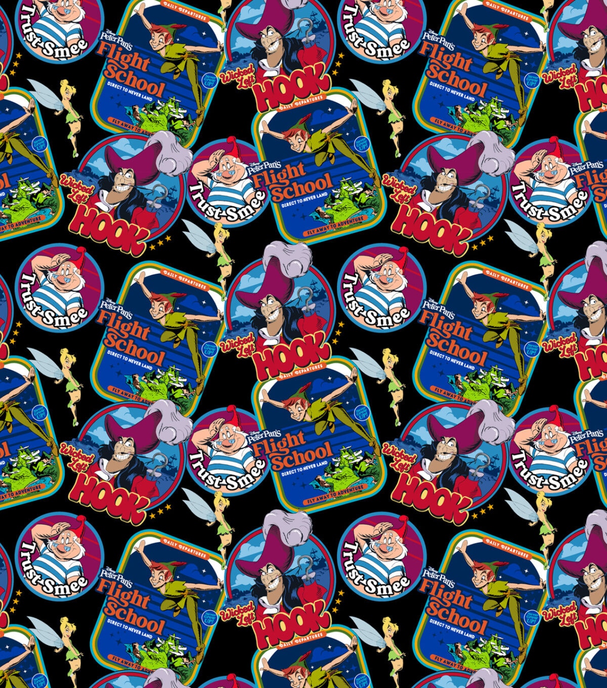 Peter Pan's Flight School Black Cotton Fabric