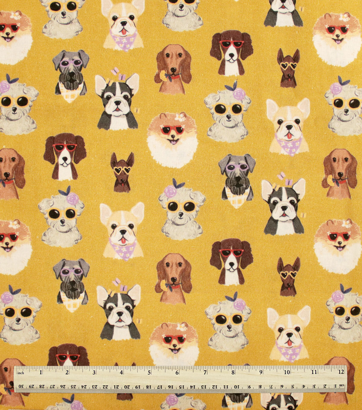 Dogs In Sunglasses Tan Novelty Cotton Fabric