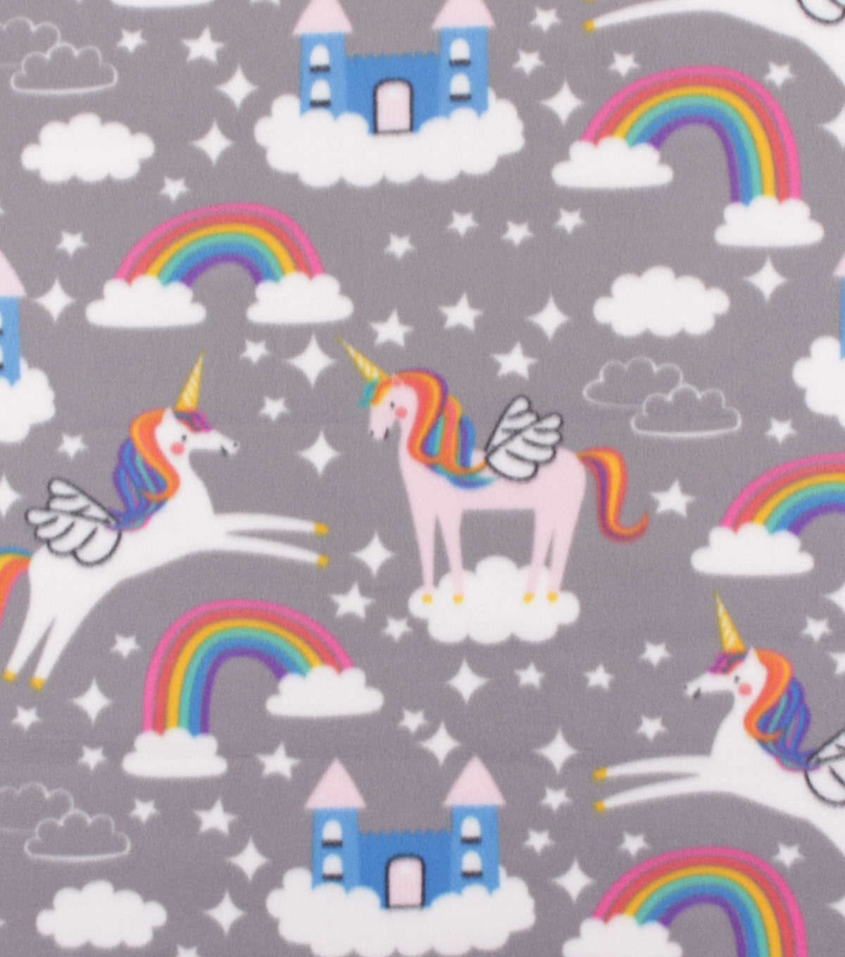 Blizzard Fleece Fabric Rainbow Unicorns & Castles