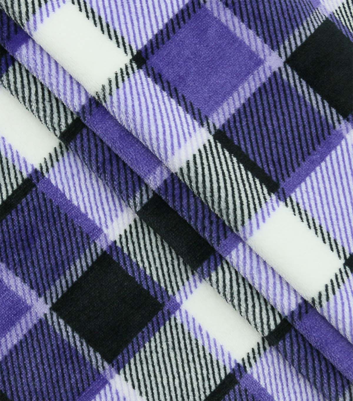 Purple & Black Plaid Sew Lush Fleece Fabric
