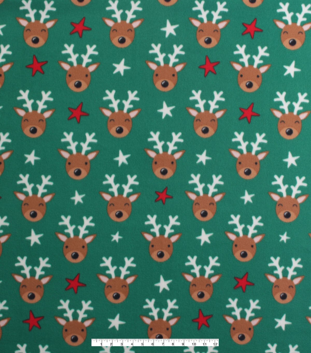 Reindeer on Green Blizzard Fleece Fabric