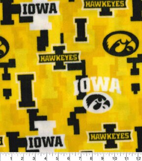Iowa Hawkeyes on Yellow Fleece Fabric