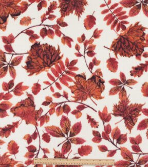 Red & Orange Leaves Anti Pill Fleece Fabric