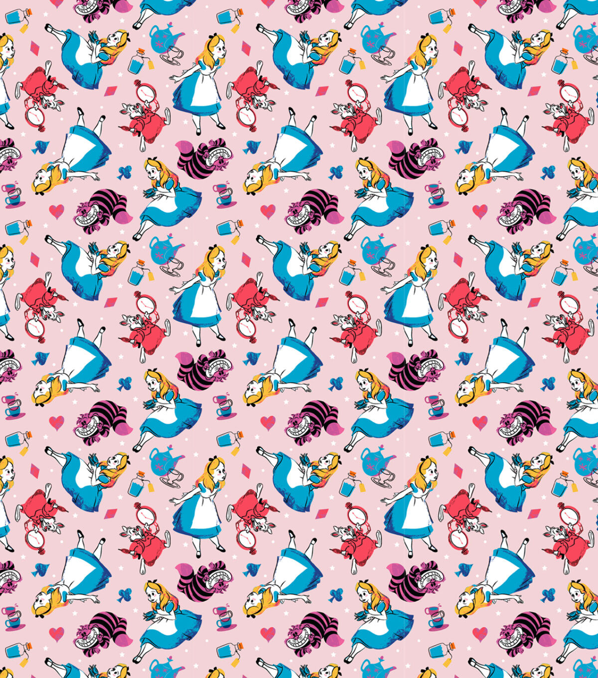 Alice in Wonderland Stylized Friends Icons Cotton Fabric