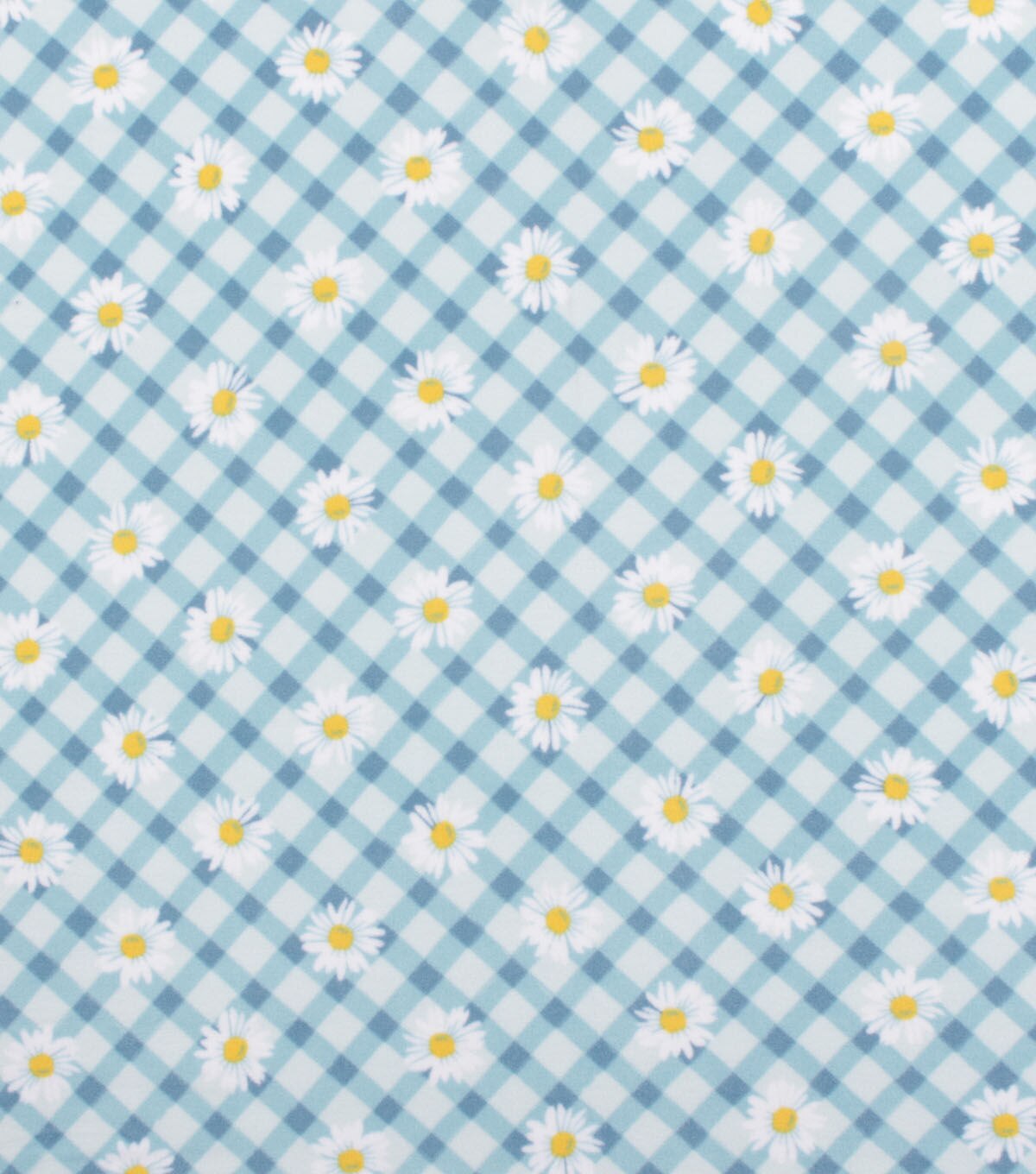 Daisies on Blue Gingham Anti Pill Fleece Fabric