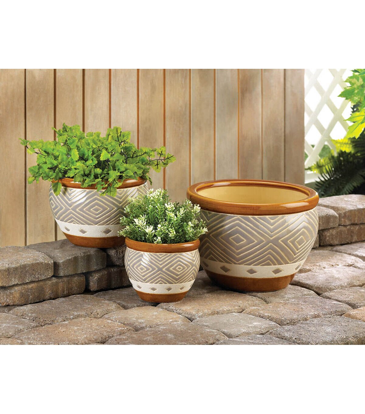 Zingz & Thingz 3ct Multi Size Earth Tone Ceramic Trim Planters
