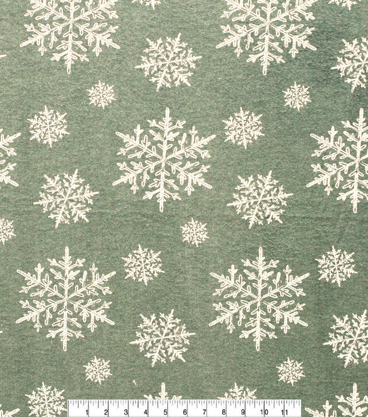 Snowflakes on Green Super Snuggle Christmas Flannel Fabric