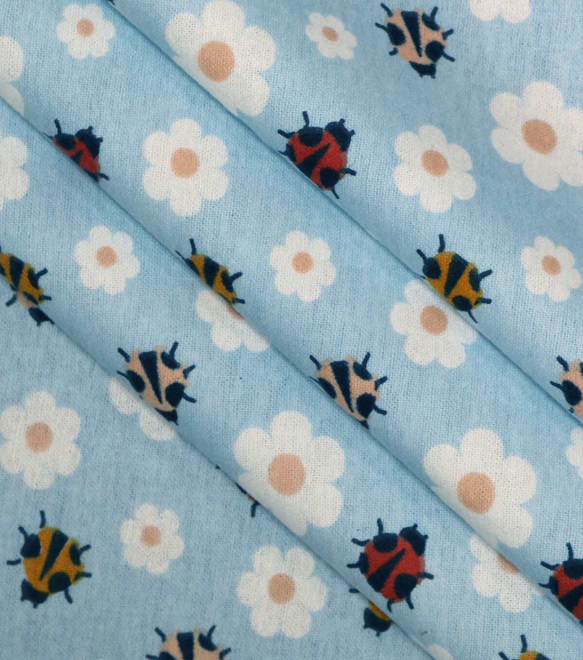Ladybugs & Daisies on Blue Super Snuggle Flannel Fabric