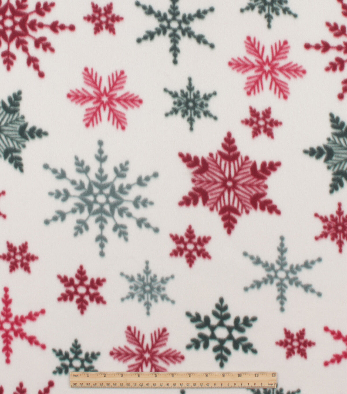 White & Red Snowflakes Blizzard Fleece Fabric