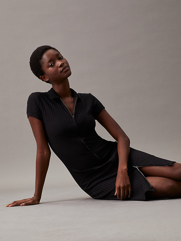 Slim Ribbed Zip Up Dress