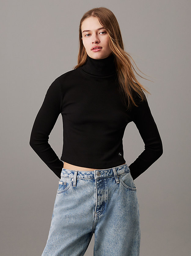 Slim Ribbed Cotton Roll Neck Top